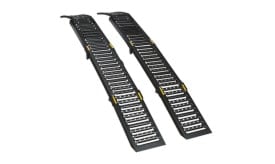 Heavy-duty loading ramps designed for vehicles, featuring a sturdy construction and non-slip surface for safe loading and unloading.