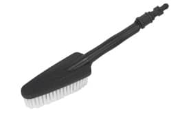 Black cleaning brush with a wide head and stiff bristles, designed for effective scrubbing and cleaning tasks.