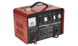 Sally Power Products Charge106 battery charger with multiple output options and a charging current display for 12V and 24V batteries.