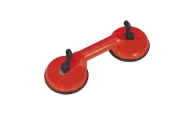 Red double suction cup lifter tool for handling glass and heavy materials safely and efficiently.