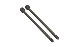 Set of two metal valve extensions for tyre inflation, featuring knurled ends for grip and secure attachment.