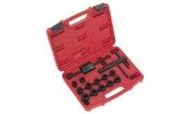 Comprehensive socket tool set featuring various sizes in a sturdy red case, ideal for automotive and mechanical repairs.