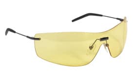 Yellow safety glasses with a sleek design and black arms, ideal for protective eyewear in various environments.