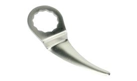 Stainless steel bottle opener with a unique design, featuring a curved tip and a circular handle for easy grip and use.