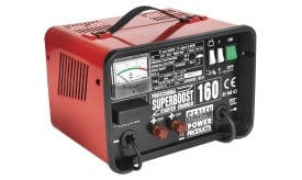 Sealey Superboost 160 professional starter charger with dual voltage options and ammeter for battery charging and boosting.